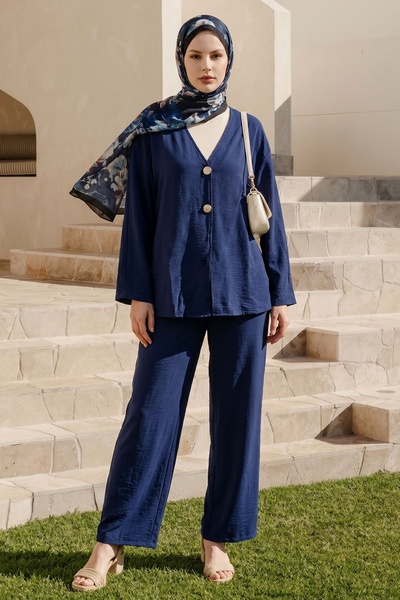 InStyle Double Gold Button Trousers Navy Blue Suit