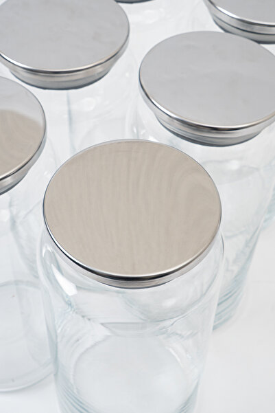 Homekolik 6-Piece Vacuum Lid Glass Storage Container Set 1300 ml Metal Lid Legume Jar Food Storage Container