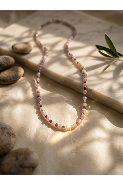 Meneva Aksesuar Crystal Quartz Natural Stone and Steel Combination Necklace