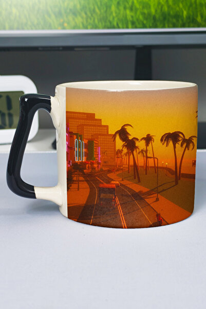 ZipZap كوب سيراميك فاخر مطبوع عليه GTA Vice City (قطعة واحدة) بمقبض أسود خاص V5D