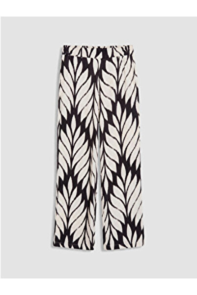 LC Waikiki New Season Ecru Patterned Women's Trousers with Elastic Waist