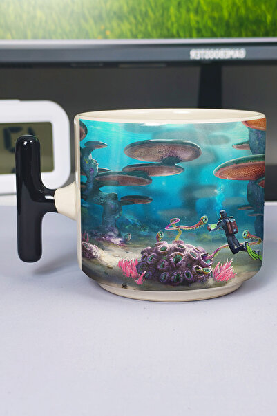 ZipZap كوب سيراميك فاخر مطبوع عليه Subnautica (قطعة واحدة) بمقبض أسود خاص على...