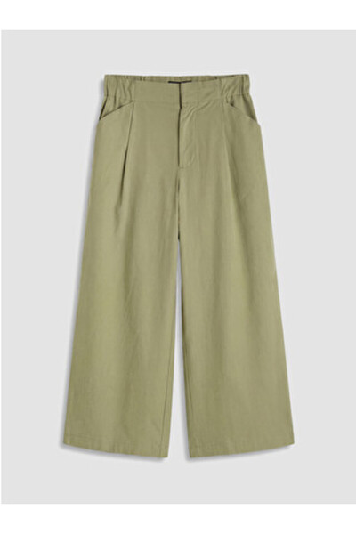 LC Waikiki New Season Khaki Women's Pleated Trousers with Elastic Waist