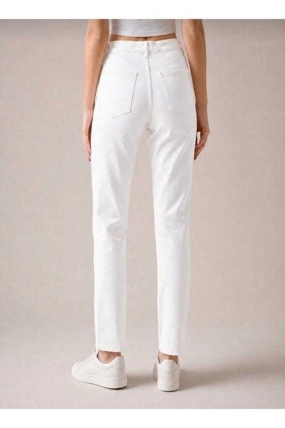 MAKRAS EXCLUSIVE Lisa Women's High Waist White Washed Lycra Mom Jean Pants