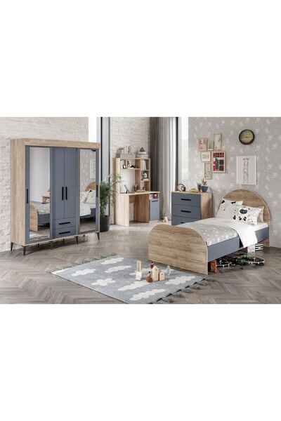 Afilli Izmir Cocuk Odası Takımı 4 Parça Tamamı Mdf Antrasit Flora Renk