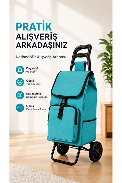 Vadi Ses Yapmaz Tekerlekli Su Geçirmez Çantalı Katlanabilir Pazar Arabası
