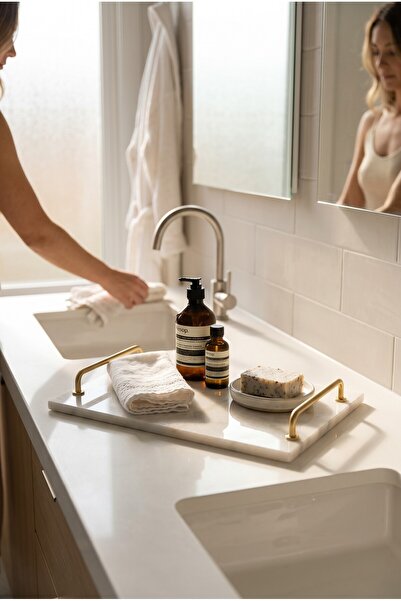 Akayev Marble White Aura Matte Gold 30X20 cm Tray
