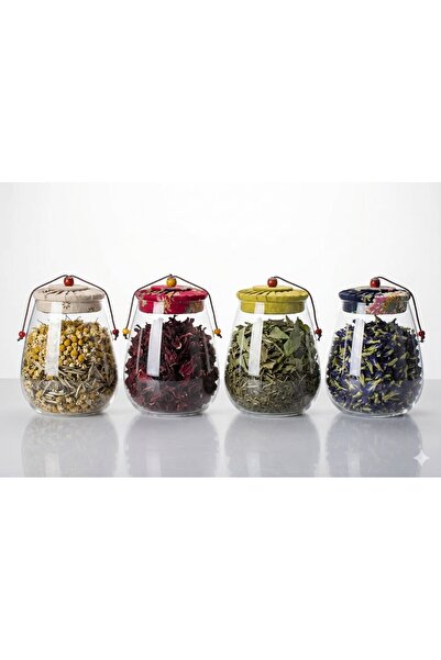 Lumindra Botanica 4-Piece Glass Jar with Authentic Fabric Cover & Herbal Tea ...