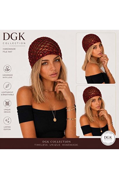 DGK COLLECTİON LORİ-Şarap bordosu rengi bakır pul payetli handmade file saç a...