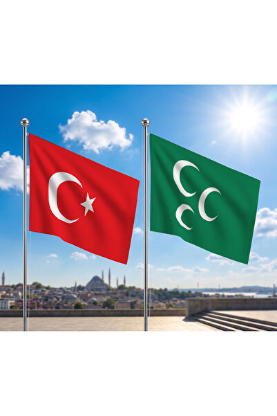 puntodizayn Yeşil Üç Hilal Osmanlı İmparatorluğu Sancağı Bayrağı ve Alpaka Ku...