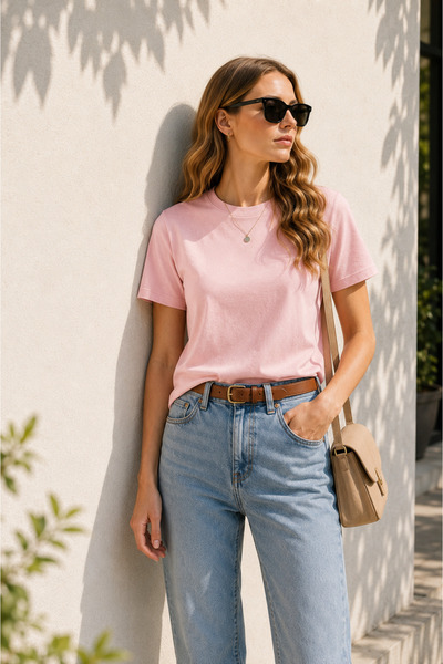Combout Kadın Pamuklu Kalın Dokulu Basic Bisiklet Yaka Kısa Kollu T-Shirt
