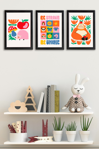 Tilki Dünyası Set de 3 rame A5 pentru decorarea pereților camerei copiilor și...