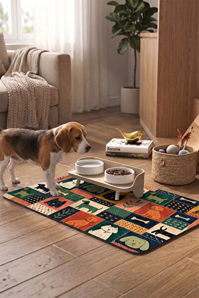 MatGo Pati Kedi Köpek Beslenme Matı 50x70cm Su Geçirmez Mama Kabı Altlığı Paspası Köpek Kolajı