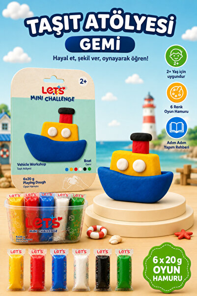 Lets Mini Challenge 5 Renk Taşıt Atölyesi Gemi Oyun Hamuru 120g