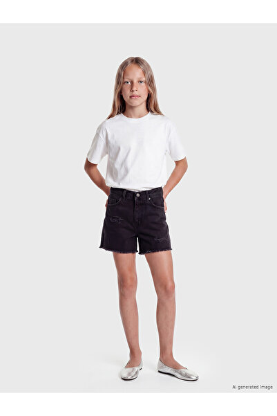 LC Waikiki Nevavm Girls' Jean Shorts with Ripped Detail