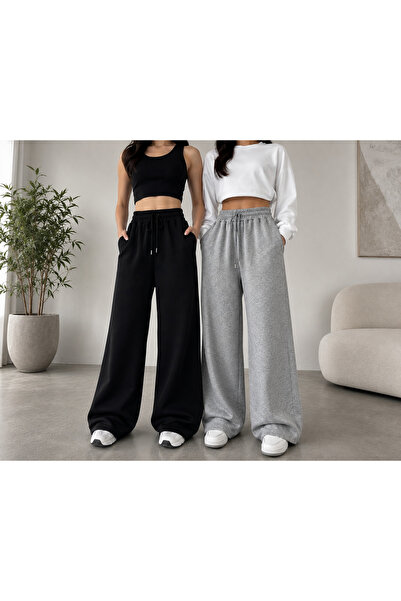 BERYY MODA Pantaloni largi negri și gri - Piesa de top în combinația de top î...