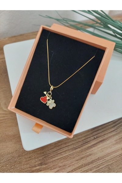LUCKY ACCESSORIES Steel Chain Red Heart and Paw Figure Necklace