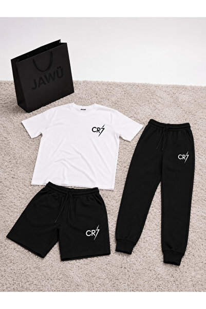 JAWÜ STYLE Set CR7 din bumbac supradimensionat, imprimat, 3 piese - Tricou-Pa...
