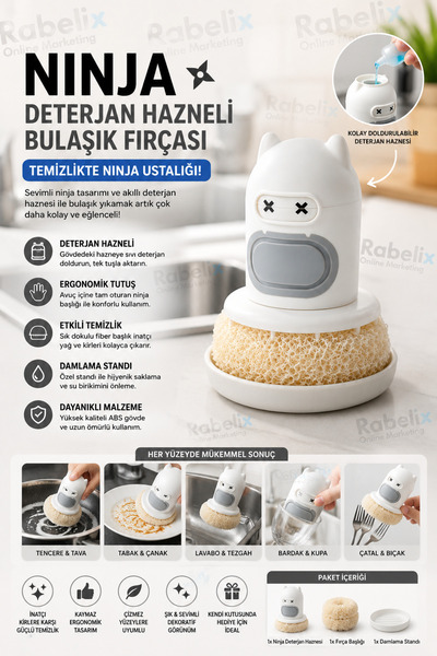 Rabelix Online Marketing Ninja Dishwashing Brush with Detergent Container and...