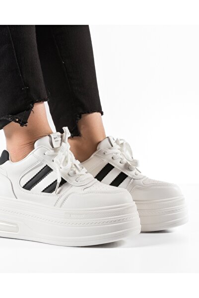 ALOGO Sneakers dama cu platforma Alb-Negru din Piele Ecologica Pmal