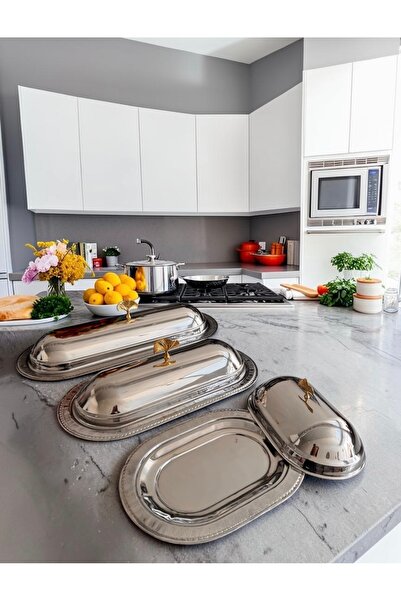 BARITCIOGLU 3 lü Kebap ızgara yemek sunum servis tabakları kapaklı