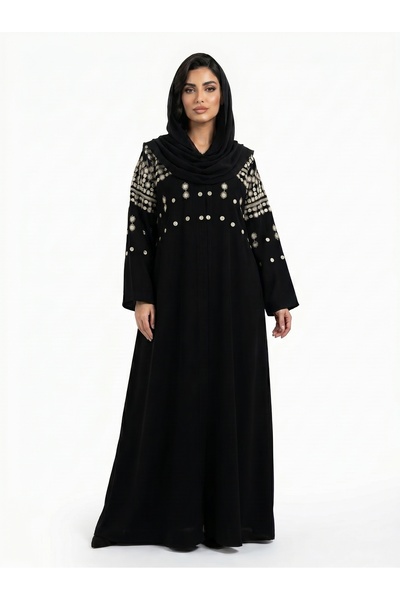 ABAYA QAMRA Jaman Abaya, Black with Luxury Gold Embroidery