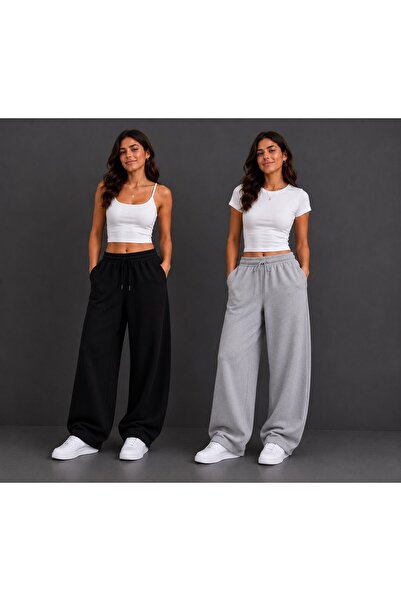 ZEALİS Two Pieces Black Gray Comfortable Fit Straight Leg Tracking Pants