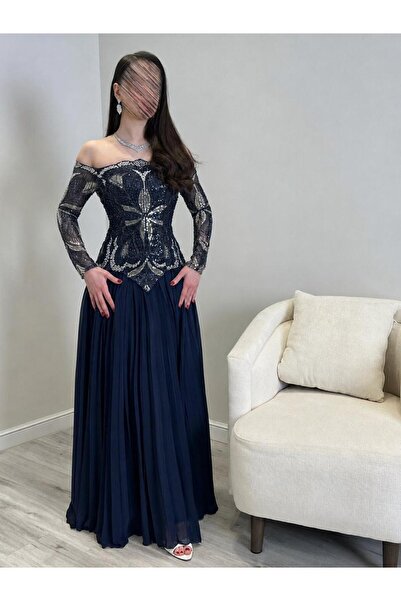 Mar style Women's Off Shoulder Embroidered Tulle Brown Luxury Dress