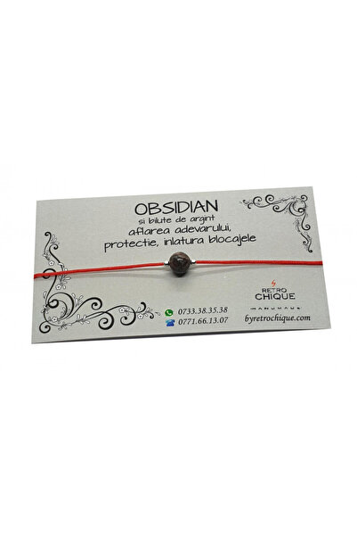 byRetroChique Bratara o piatra de obsidian si bilute de argint