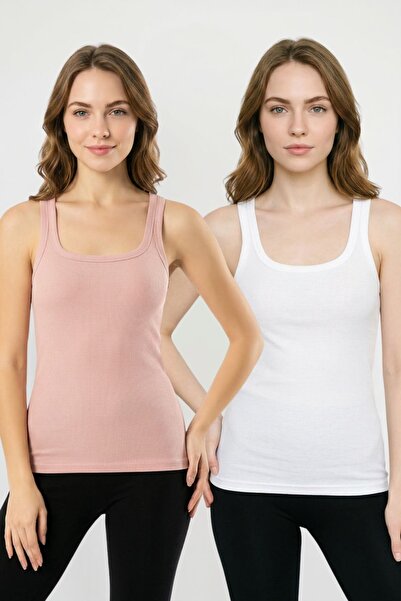 fevien 2-Pack 100% Cotton Ribbed Camisole Thick Strap U-Neck Flexible Comfort...