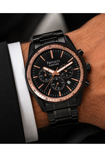 Ferrucci Men's Wristwatch Steel Band Black Color Functional Calendar Daily an...
