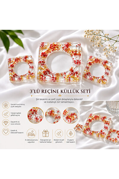 Elvaris Atelier Çiçek Bahçesi Epoksi Küllük Takımı – 3’lü Set