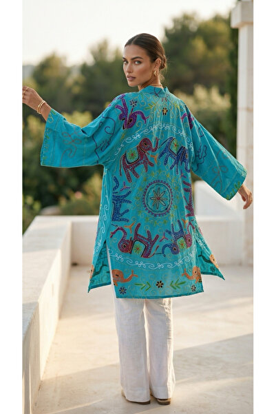 Hint Nakışlı Cotton Kimono