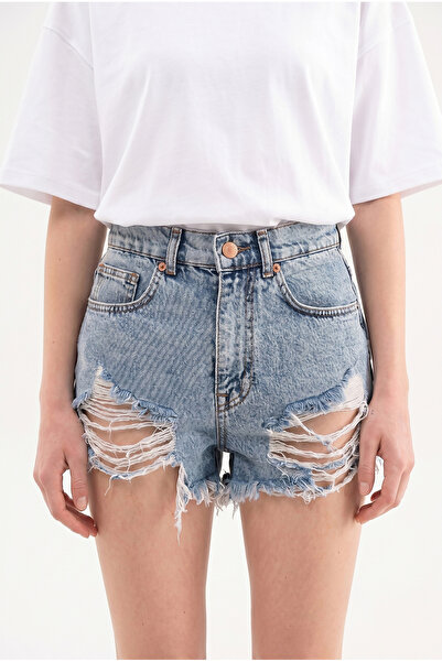 Machinist Women's Distressed Jean Shorts Blue