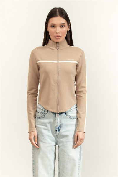 Guess Jasmine Kadın Aktif Modal Karışımlı Scuba Fermuarlı Sweatshirt Bej