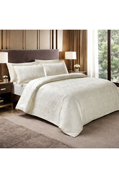 Taç Lenjerie pat jacquard satin de lux, 6 piese, TAC, Nodus Krem