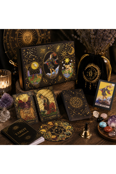 Ancient wisdom Luxury Gold Foil Tarot Gift Set with Guidebook and Accessories
