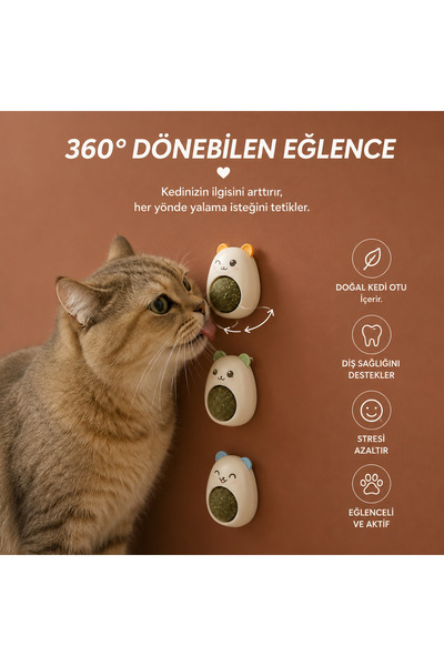 MİKOPET Ayıcıklı Kedi Otu Yalama Topu Catnip Kedi Oyuncağı Diş Temizleme Topu