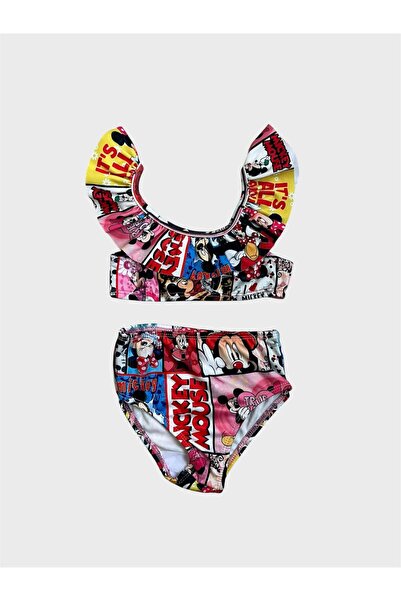 tusem butik homewear Girl's Pink Red Ruffle Bikini Set