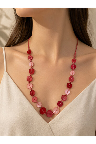 COLLECTİON Pembe Kırmızı Görünümlü Bohem Boncuk Kolye