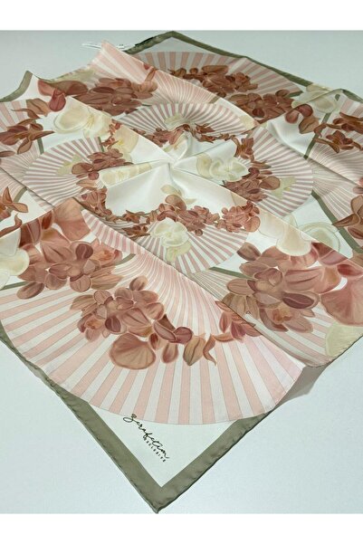 Zerafetim Exclusive Twill İpek Eşarp Krem, Pudra Pembe