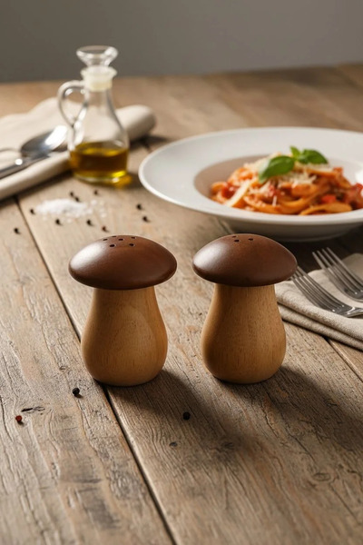 Bereketli Store Mien 2-Piece Cork Design Salt Shaker Set - Bamboo Body, Acaci...