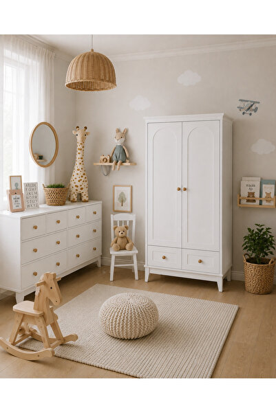 Koza %100 MDF Oslo 2 Kapılı Bebek&Çocuk Gardırop & Bonnie 8 Çekmeceli Şifonyer