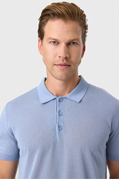 Back And Bond Blue Regular Fit Buttoned Polo Collar T-Shirt