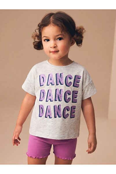 Tinymuyt Girl's Front Glitter Printed Combed Cotton Tshirt Grimelanj