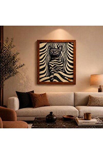 Generic Artistic wall painting with cat design and zebra patterns with a luxu...