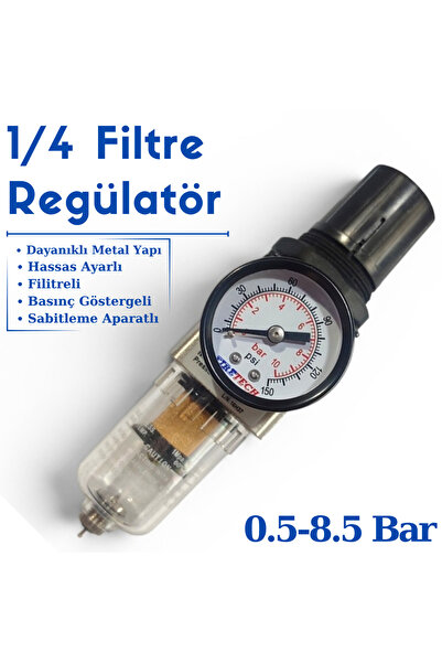 Firetech 1/4 Filtreli Basınç Regülatörü - Hava Regülatörü - Su Ayırıcı Kompre...