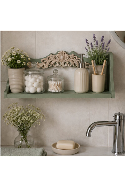 Decoratiuni Vintage Casa Retro Etajera decorativa de perete 45 cm, verde salv...