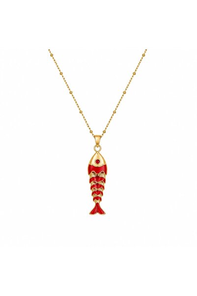 Hector&Co. Jewellery Kırmızı Hareketli Balık Kolye 316L Paslanmaz Çelik 14K A...