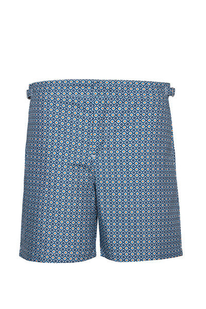 TOOSALTY Men's Tile Patterned Zippered Belted Swim Shorts with Pockets Mesh L...